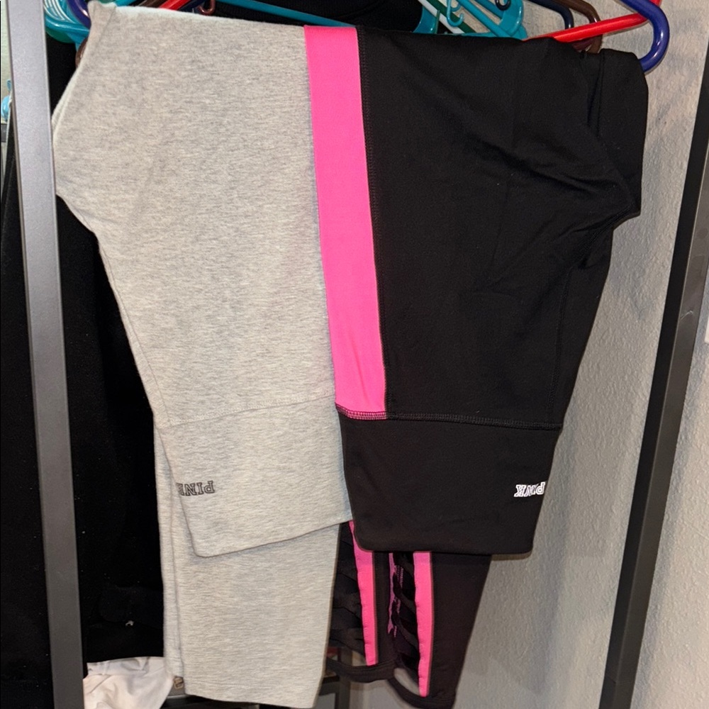 Kids Black and Gray Leggings with Pink Stripe